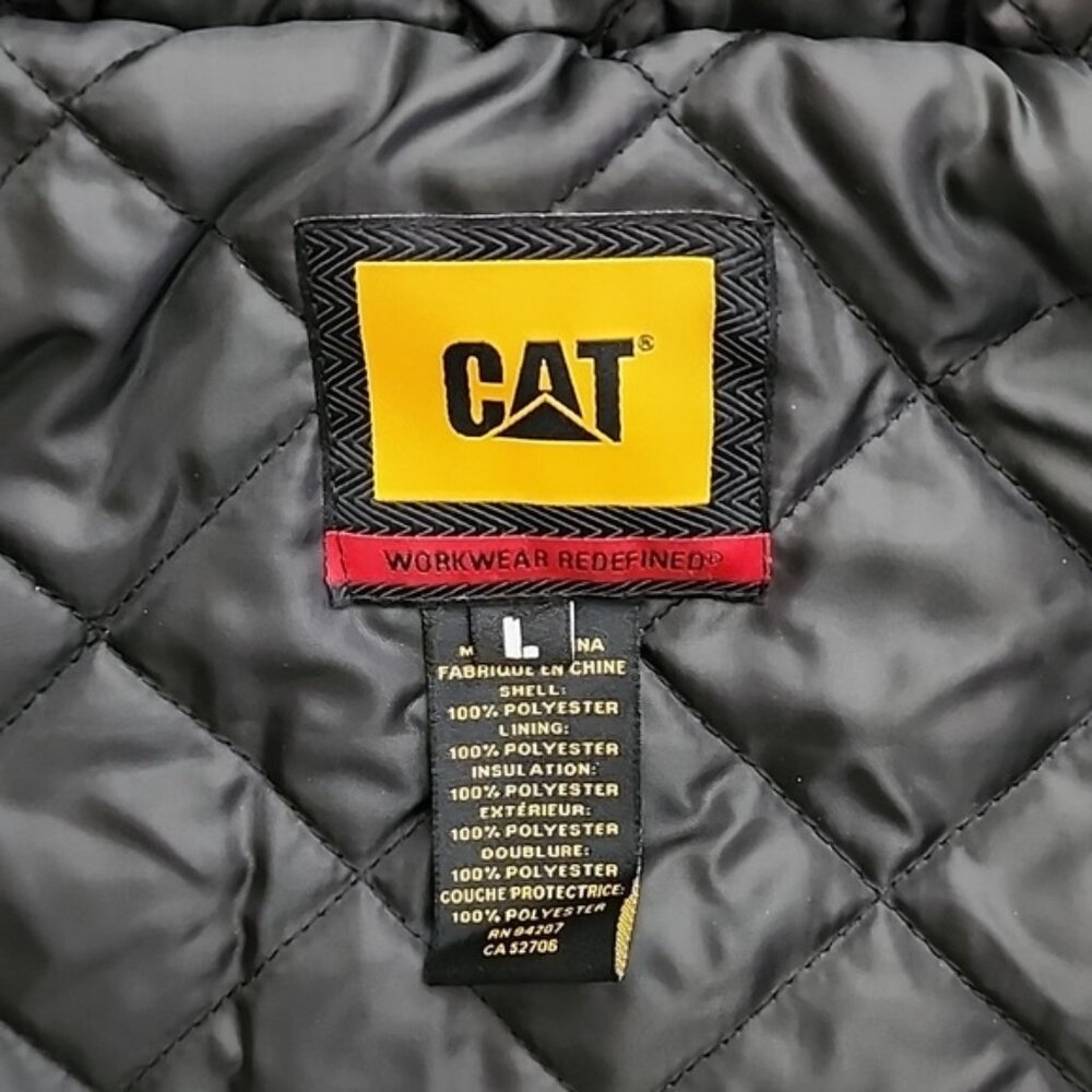 CAT Men's Red Fleece Hooded Button Up Jacket Quilted Insulated Lining Size Large - Picture 14 of 16